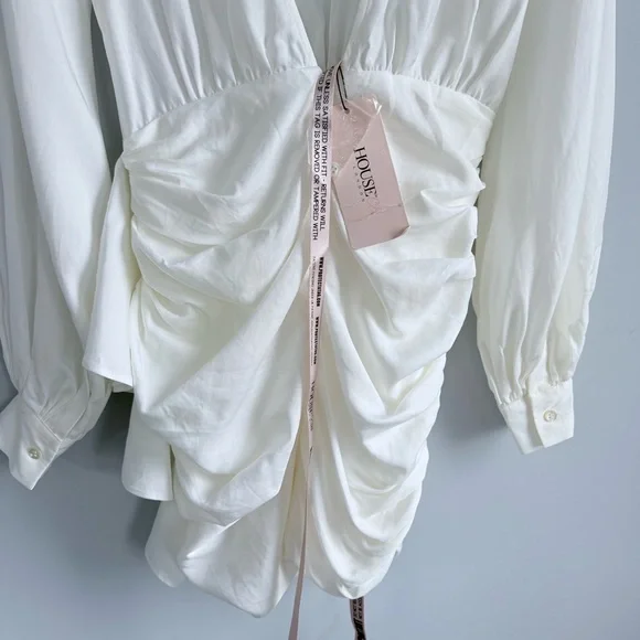 House of CB Chambery White Backless Ruched Mini Dress • NWT • Size S Open Back - Picture 11 of 16